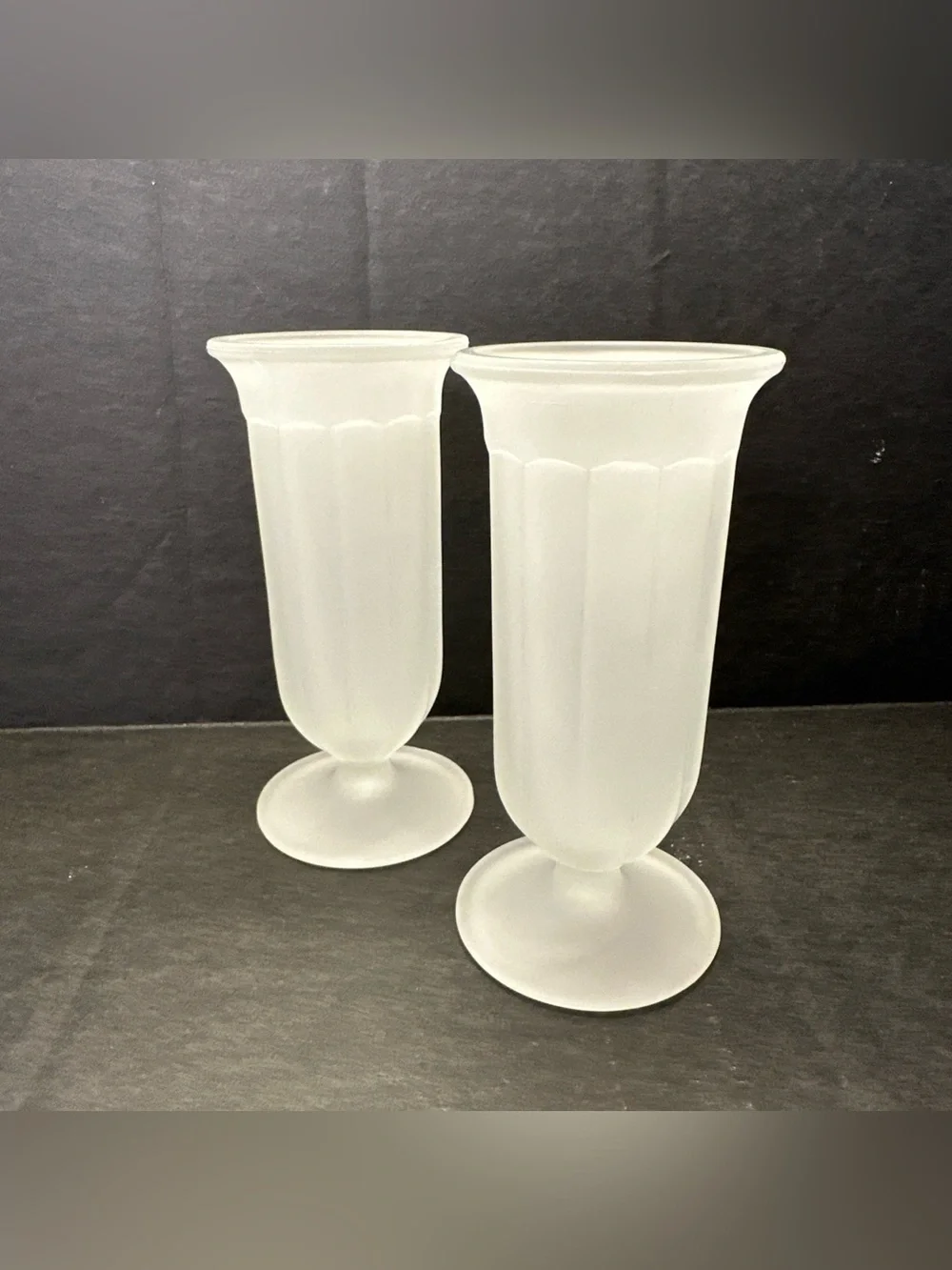 Indiana Glass Frosted White Satin Optic Rib Footed Juice Parfait Glasses Set 2